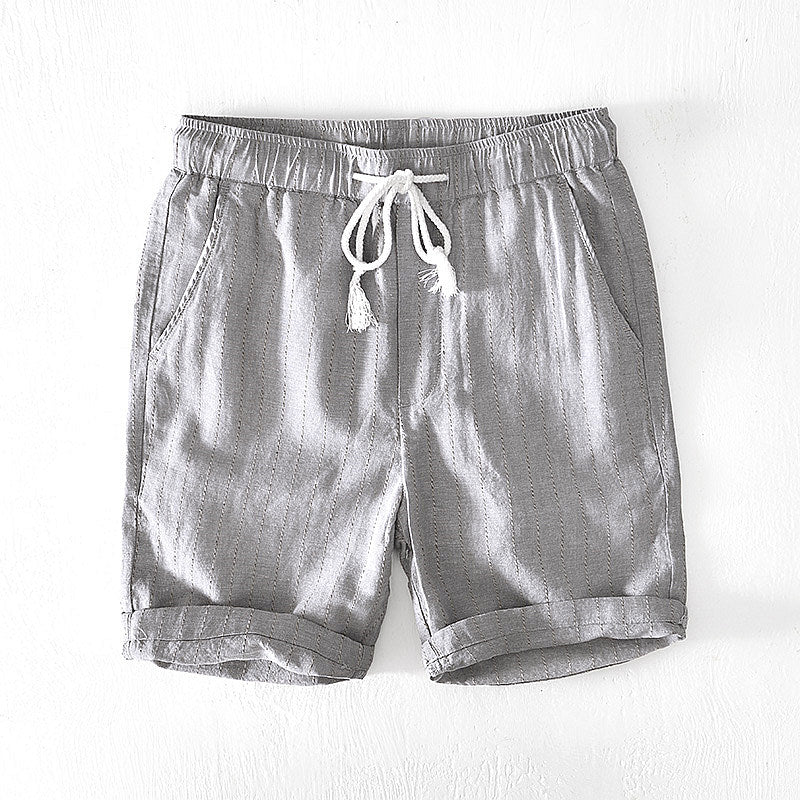 Cotton Linen Striped Drawstring Shorts