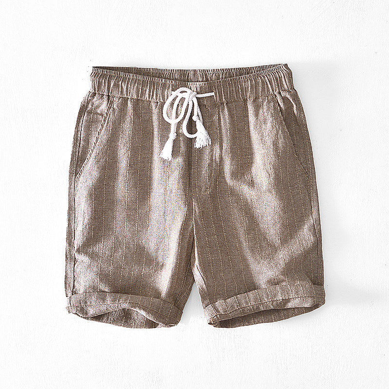 Cotton Linen Striped Drawstring Shorts